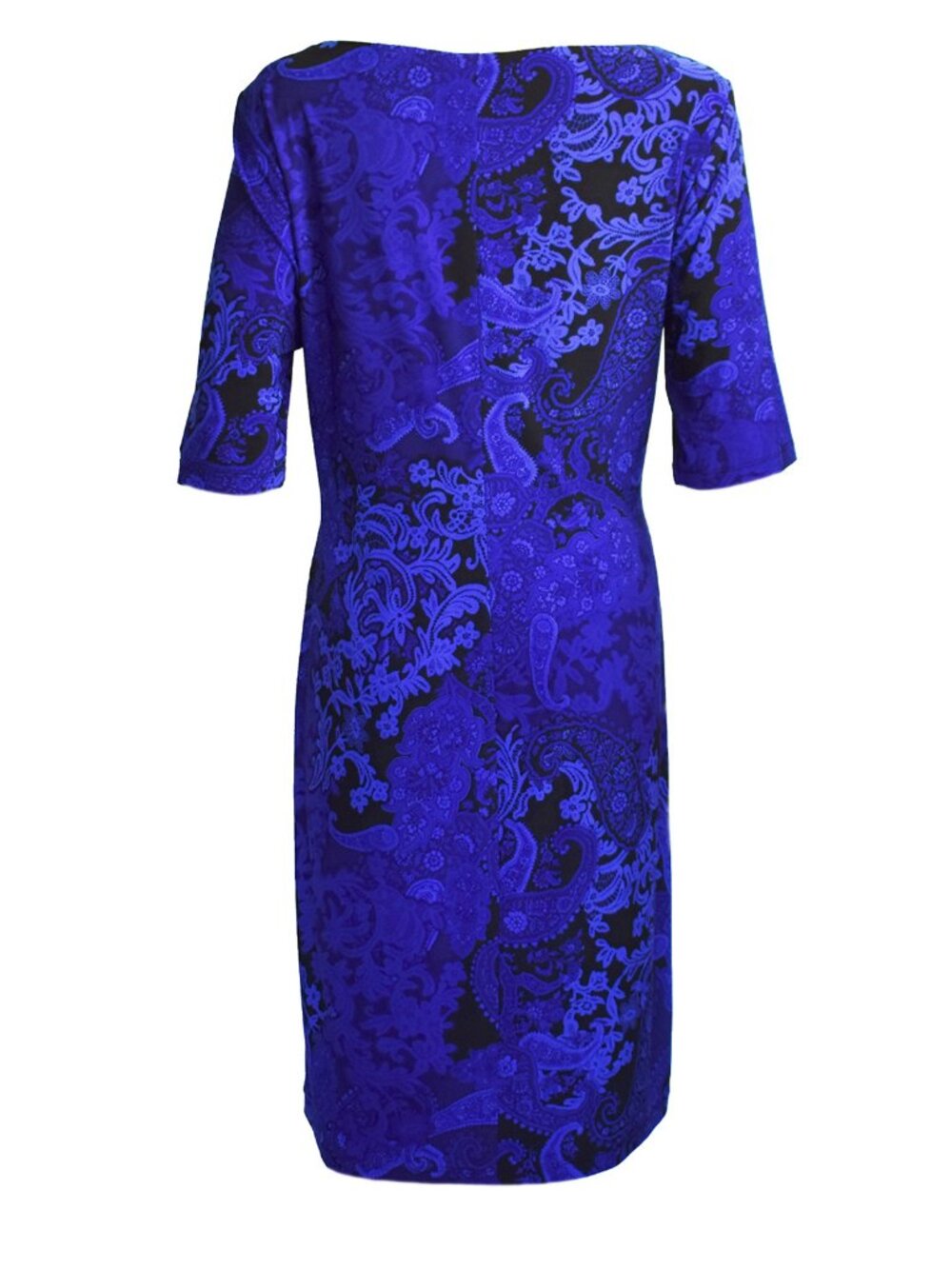 Anne Klein Dress Stretch Cowl Neckline ¾ Sleeve Blue Paisley Lace Print Size 14 - Picture 3 of 7